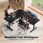 63 x 55 inch L-Shaped Standing Desk, Corner Computer Desk, Electric Standing Desk Adjustable Height, Sit to Stand Ergonomic Workstation for Home Office, Black - Image 5