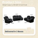 3-Piece Leather Power Recliner Sofa Set for Living Room with USB Ports,LED Ambient Lighting & Storage Console,Modern Ergonomic Sectional Couch,Home Theater Seating (Black) - Image 3