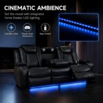 3-Piece Leather Power Recliner Sofa Set for Living Room with USB Ports,LED Ambient Lighting & Storage Console,Modern Ergonomic Sectional Couch,Home Theater Seating (Black) - Image 4