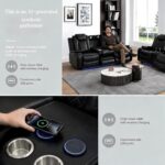3-Piece Leather Power Recliner Sofa Set for Living Room with USB Ports,LED Ambient Lighting & Storage Console,Modern Ergonomic Sectional Couch,Home Theater Seating (Black) - Image 5