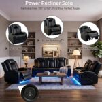 3-Piece Leather Power Recliner Sofa Set for Living Room with USB Ports,LED Ambient Lighting & Storage Console,Modern Ergonomic Sectional Couch,Home Theater Seating (Black) - Image 7