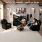 3-Piece Leather Power Recliner Sofa Set for Living Room with USB Ports,LED Ambient Lighting & Storage Console,Modern Ergonomic Sectional Couch,Home Theater Seating (Black) - Image 10