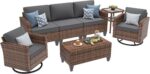 UDPATIO Patio Furniture Set, 5 Pieces Outdoor Conversation Sets with Rocking Swivel Chairs, Wicker Rattan Outdoor Sofa Set with Storage Table and Waterproof Covers for Backyard, Deck, Porch, Grey - Image 3