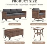 UDPATIO Patio Furniture Set, 5 Pieces Outdoor Conversation Sets with Rocking Swivel Chairs, Wicker Rattan Outdoor Sofa Set with Storage Table and Waterproof Covers for Backyard, Deck, Porch, Grey - Image 4