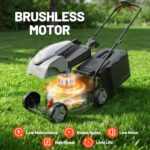 Litheli Electric Lawn Mower Cordless,Grass Cutter Machine for 2800 Sq. Ft.Lawnmower with Brushless Motor, 14.5 In Cutting Width, Cutting Height from 1 In to 2.5 In, Includes 5.0 Ah Battery and charger - Image 3