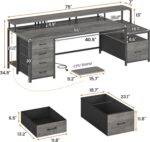 SEDETA 75'' Large Home Office Desk with 5 Drawer, Power Outlet, File Drawer | 23.6" W Desktop Computer Desk with Storage Shelves, Monitor Shelf, Led Lights, for Home Office, Dorm, Gaming Room, Grey - Image 3