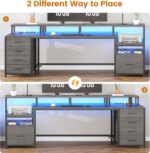 SEDETA 75'' Large Home Office Desk with 5 Drawer, Power Outlet, File Drawer | 23.6" W Desktop Computer Desk with Storage Shelves, Monitor Shelf, Led Lights, for Home Office, Dorm, Gaming Room, Grey - Image 4