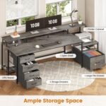 SEDETA 75'' Large Home Office Desk with 5 Drawer, Power Outlet, File Drawer | 23.6" W Desktop Computer Desk with Storage Shelves, Monitor Shelf, Led Lights, for Home Office, Dorm, Gaming Room, Grey - Image 5