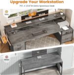 SEDETA 75'' Large Home Office Desk with 5 Drawer, Power Outlet, File Drawer | 23.6" W Desktop Computer Desk with Storage Shelves, Monitor Shelf, Led Lights, for Home Office, Dorm, Gaming Room, Grey - Image 7