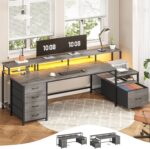 SEDETA 75'' Large Home Office Desk with 5 Drawer, Power Outlet, File Drawer | 23.6" W Desktop Computer Desk with Storage Shelves, Monitor Shelf, Led Lights, for Home Office, Dorm, Gaming Room, Grey - Image 10