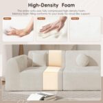 Merax 140" Curved Polyester Sectional Sofa Set, Modern Cloud Couch with Chaise Lounge & 3 Pillows, Fully Assembled for Living Room, Beige - Image 6