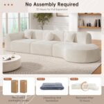 Merax 140" Curved Polyester Sectional Sofa Set, Modern Cloud Couch with Chaise Lounge & 3 Pillows, Fully Assembled for Living Room, Beige - Image 7