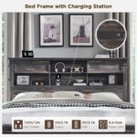 Queen Size Bed Frame with 54" Tall Headboard with 4 Storage Rack, 2 Drawers | 18"Roman Column Decoration Footboard 2Large Footboard Drawers, Wood Platform Bed Frame, No Box Spring Needed(Dark Rustic Oak) - Image 5