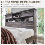 Queen Size Bed Frame with 54" Tall Headboard with 4 Storage Rack, 2 Drawers | 18"Roman Column Decoration Footboard 2Large Footboard Drawers, Wood Platform Bed Frame, No Box Spring Needed(Dark Rustic Oak) - Image 8