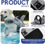 ASENKU Dog Life Jacket - Pet Safety Vest for Swimming & Boating, Shark Life Jacket with Floatation, Dog Lifesavers Swimsuits for Small Medium Large Dogs (Grey, L) - Image 4