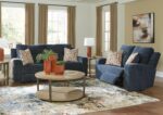 Signature Design by Ashley Danum Reclining Sofa, Blue Ink Chenille Couch | Space-saving zero-wall design with fiber-wrapped foam, Wide 2-over-2 seating fitting 32 in doorways, Modern track arms - Image 12