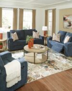 Signature Design by Ashley Danum Reclining Sofa, Blue Ink Chenille Couch | Space-saving zero-wall design with fiber-wrapped foam, Wide 2-over-2 seating fitting 32 in doorways, Modern track arms - Image 14