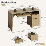Bestier Computer Desk with Drawer, 55 inch Office Desk with Power Outlet, Modern Home Office Desk with Keyboard Tray (Natual Oak, 55" W with Single-Sided Drawers) - Image 3