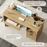 Bestier Computer Desk with Drawer, 55 inch Office Desk with Power Outlet, Modern Home Office Desk with Keyboard Tray (Natual Oak, 55" W with Single-Sided Drawers) - Image 4