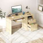 Bestier Computer Desk with Drawer, 55 inch Office Desk with Power Outlet, Modern Home Office Desk with Keyboard Tray (Natual Oak, 55" W with Single-Sided Drawers) - Image 5