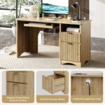 Bestier Computer Desk with Drawer, 55 inch Office Desk with Power Outlet, Modern Home Office Desk with Keyboard Tray (Natual Oak, 55" W with Single-Sided Drawers) - Image 7