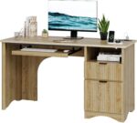 Bestier Computer Desk with Drawer, 55 inch Office Desk with Power Outlet, Modern Home Office Desk with Keyboard Tray (Natual Oak, 55" W with Single-Sided Drawers) - Image 9