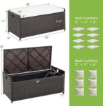 Tangkula 34 Gallon Outdoor Storage Bench with Seat Cushion, Patio Mix Brown Wicker Deck Box with Waterproof Liner and Side Handles, Outdoor Storage Bench for Cushions, Garden Tools, Pool Accessories - Image 5