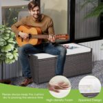 Tangkula 34 Gallon Outdoor Storage Bench with Seat Cushion, Patio Mix Brown Wicker Deck Box with Waterproof Liner and Side Handles, Outdoor Storage Bench for Cushions, Garden Tools, Pool Accessories - Image 8