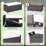 Tangkula 34 Gallon Outdoor Storage Bench with Seat Cushion, Patio Mix Brown Wicker Deck Box with Waterproof Liner and Side Handles, Outdoor Storage Bench for Cushions, Garden Tools, Pool Accessories - Image 10