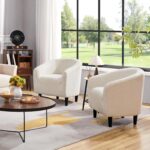 Yaheetech Compact Sherpa Accent Chairs Set of 2 for Small Spaces, Ivory | Compact Cozy Barrel Chairs with a Curved Silhouette, Upholstered Furry Armchair for Small Spaces, Living Room Bedroom Corner - Image 5