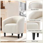 Yaheetech Compact Sherpa Accent Chairs Set of 2 for Small Spaces, Ivory | Compact Cozy Barrel Chairs with a Curved Silhouette, Upholstered Furry Armchair for Small Spaces, Living Room Bedroom Corner - Image 9