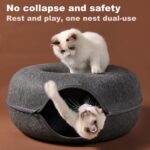 Large Cat Tunnel Bed for Indoor Cats with 3 Toys, Scratch Resistant Donut Cat Bed, Up to 30 Lbs (L 24x24x11, Dark Grey) - Image 6