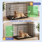 FDW | 48" Foldable Metal Dog Crate | Dark Black | Cage for XL Dogs | Heavy Duty, Portable Wire Kennel with Double Door, Divider & Leak-Proof Tray | For Training, Home, Travel Indoor/Outdoor Use - Image 5