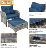 5 Pieces Wicker Outdoor Patio Chairs with Ottomans, All Weather PE Rattan Outdoor Conversation Set Bistro Patio Furniture Set with Hidden Ottoman for Porch Backyard Balcony, Blue - Image 4