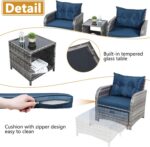 5 Pieces Wicker Outdoor Patio Chairs with Ottomans, All Weather PE Rattan Outdoor Conversation Set Bistro Patio Furniture Set with Hidden Ottoman for Porch Backyard Balcony, Blue - Image 6