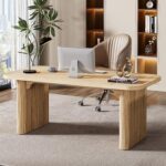 Tribesigns 62-Inch Modern Executive Desk, Wood Office Desk, Large Aesthetic Computer Desk with Double Pedestal, Workstation for Home Office (Natural Oak) - Image 4
