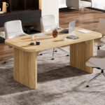 Tribesigns 62-Inch Modern Executive Desk, Wood Office Desk, Large Aesthetic Computer Desk with Double Pedestal, Workstation for Home Office (Natural Oak) - Image 7