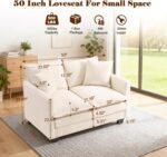 50'' Loveseat Sofa Cloud Sofa Couch, Modern Loveseats 2 Seat Couch 27" Deep Seat with 2 Pillows for Small Spaces Apartment Studio Office Bedroom Living Room, Beige - Image 3