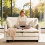 50'' Loveseat Sofa Cloud Sofa Couch, Modern Loveseats 2 Seat Couch 27" Deep Seat with 2 Pillows for Small Spaces Apartment Studio Office Bedroom Living Room, Beige - Image 4