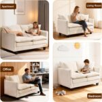 50'' Loveseat Sofa Cloud Sofa Couch, Modern Loveseats 2 Seat Couch 27" Deep Seat with 2 Pillows for Small Spaces Apartment Studio Office Bedroom Living Room, Beige - Image 10