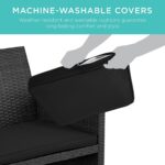 Best Choice Products 4-Piece Outdoor Wicker Patio Conversation Furniture Set for Backyard w/Coffee Table, Seat Cushions - Black/Black - Image 6