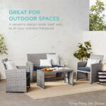 Best Choice Products 4-Piece Outdoor Wicker Patio Conversation Furniture Set for Backyard w/Coffee Table, Seat Cushions - Black/Black - Image 7