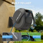 Retractable Garden Hose Reel, 1/2 in x 120 ft Wall Mount Heavy Duty Hose Reel with Any-Length Lock, Auto Rewind System, 180° Swivel Bracket, and 10-Pattern Nozzle for Garden, Dark Grey - Image 5