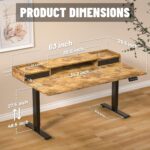 63 x 30 Inch Electric Standing Desk with 2 Drawers, Adjustable Height Widened Stand Up Desk with Storage, Sit to Stand Ergonomic Workstation for Home Office, Rustic Brown - Image 4