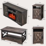 AMERLIFE Farmhouse 5 Piece Living Room Table Set, 63" TV Stand, Daark Oak | TV Console for Living Room with 23" Electric Fireplace, 40" Coffee Table and 2 End Tables with Charging Station and USB Ports - Image 3