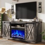 AMERLIFE Farmhouse 5 Piece Living Room Table Set, 63" TV Stand, Daark Oak | TV Console for Living Room with 23" Electric Fireplace, 40" Coffee Table and 2 End Tables with Charging Station and USB Ports - Image 4