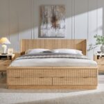 T4TREAM Fluted King Size Bed Frame with Headboard and Storage Bench | Wingback Design, Footboard Drawers and Compartments, Wood & Steel Platform Bed, Noise-free, No Box Spring Needed - Image 4