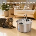 Cat Water Fountain, 118oz/3.5L Stainless Steel Cat Fountain with Ultra-Quiet Pump, LED Water Level Window, Automatic Cat Water Dispenser, 6-Layer Filtration Includes 2 Replacement Filters - Image 6