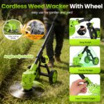 4000mAh Electric Weed Eater Battery Powered with Wheel, 4-in-1 Cordless Weed Wacker, Lightweight Grass Trimmer for Women Senior Lawn Trimmer, Brush Cutter Mower, Weed Cutter, Yard Garden Tool - Image 3