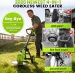 4000mAh Electric Weed Eater Battery Powered with Wheel, 4-in-1 Cordless Weed Wacker, Lightweight Grass Trimmer for Women Senior Lawn Trimmer, Brush Cutter Mower, Weed Cutter, Yard Garden Tool - Image 7